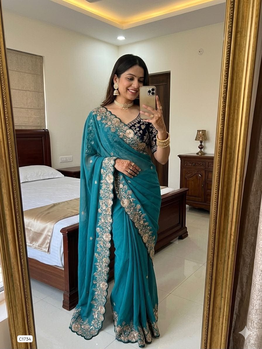 Star Georgette Sequence Work Saree With Havy Sequence Work Blouse
