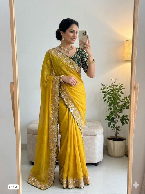 Star Georgette Sequence Work Saree With Havy Sequence Work Blouse