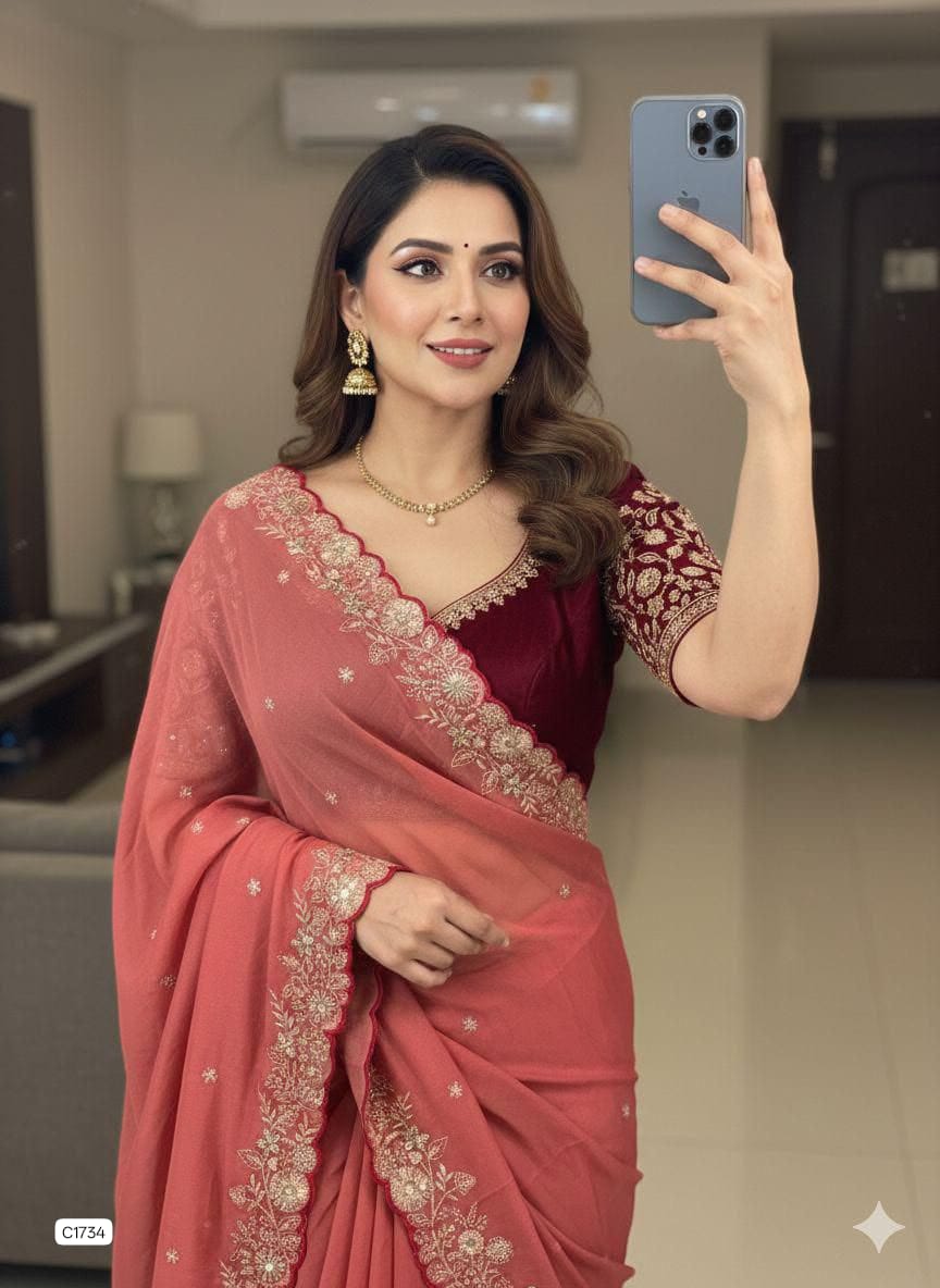 Star Georgette Sequence Work Saree With Havy Sequence Work Blouse