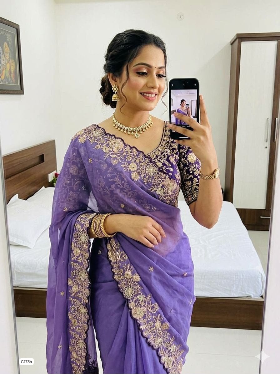 Star Georgette Sequence Work Saree With Havy Sequence Work Blouse