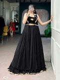 Ready-to-Wear Elegance in a Feather-Light Flow Fabric with Lotus Handwork & a Graceful Long Jacket.